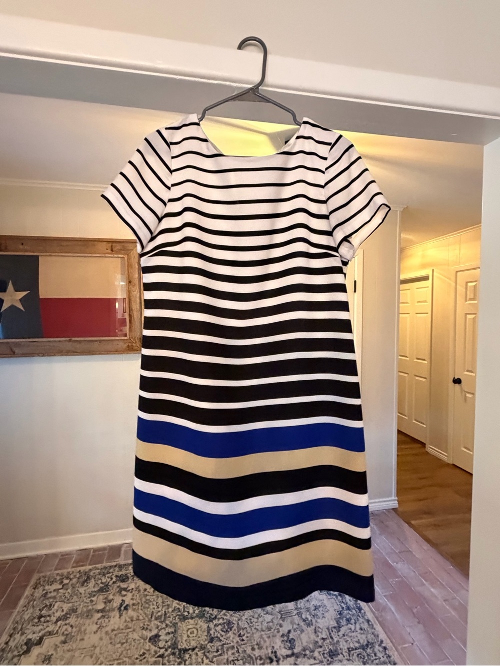 The Limited Black, White, Blue & Tan Striped Shift Dress